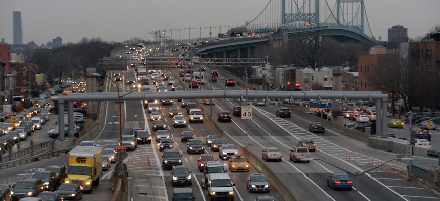 Evening rush hour traffic on the Grand Central Parkway.