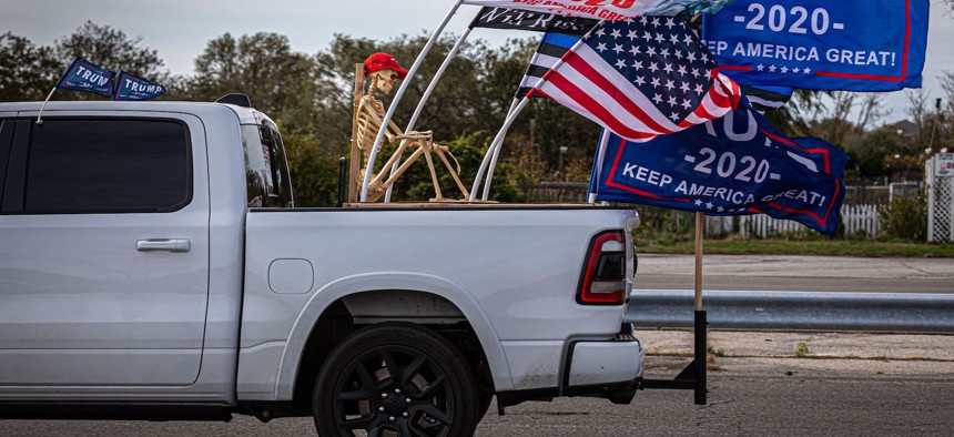 A car participating in the pro-Trump caravan throughout New York City on November 1st