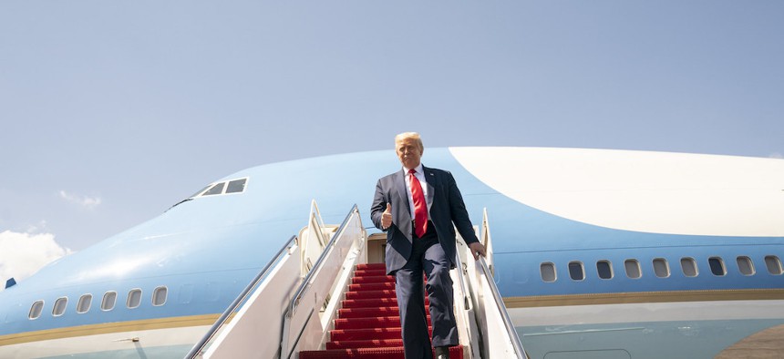 Donald Trump exits Air Force One on July 30th.