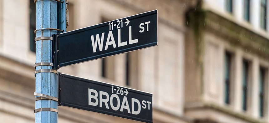 A Wall Street intersection.