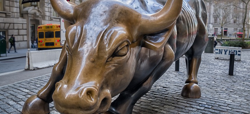 Wall Street's charging bull sculpture.