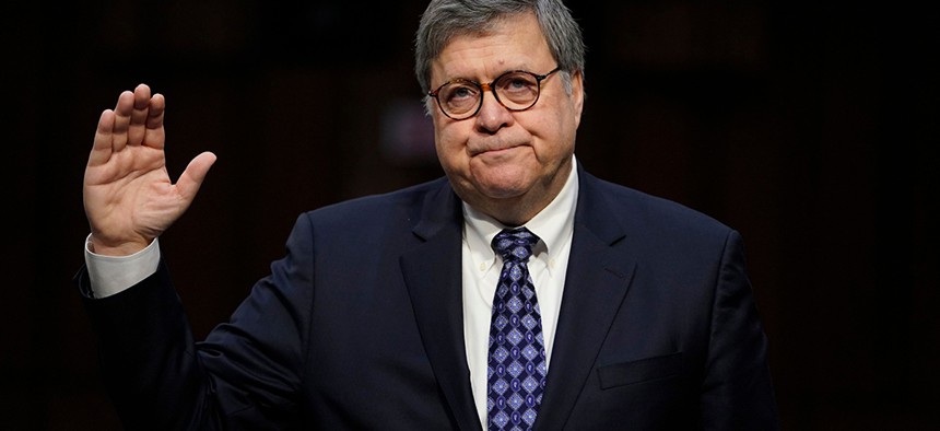 Attorney General nominee William Barr is sworn in before the Senate Judiciary Committee. 