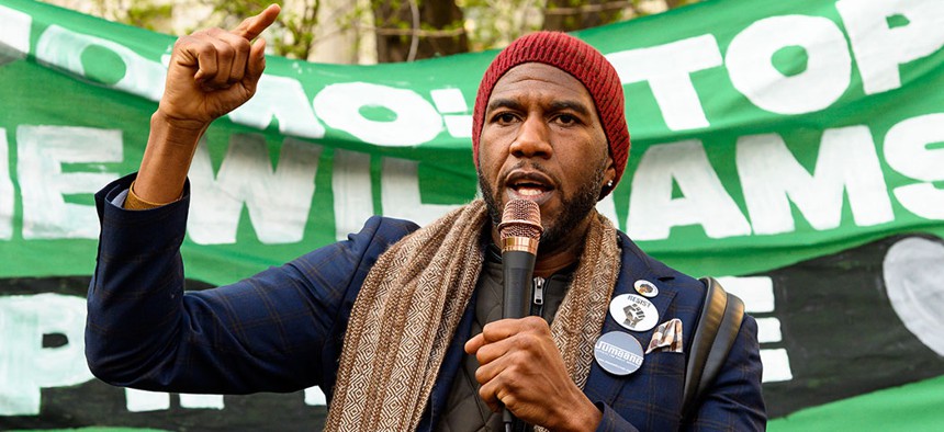 New York City Public Advocate Jumaane Williams spoke out at a protest to stop the construction of the Williams natural gas pipeline on April 18, 2019.