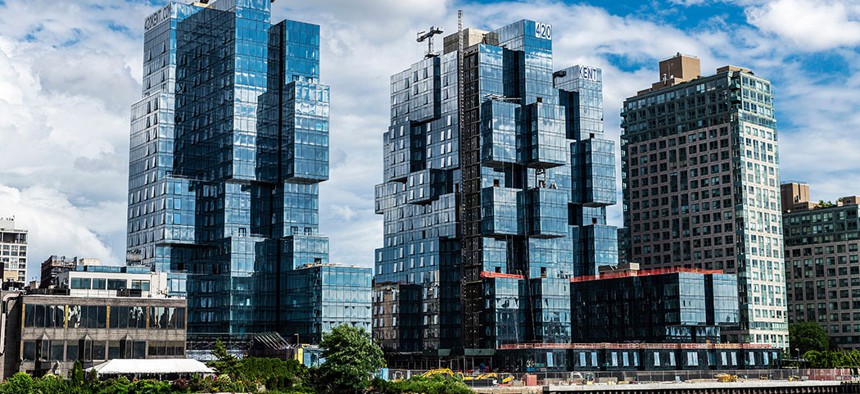 Waterfront apartments in Williamsburg, seen from the East River. 