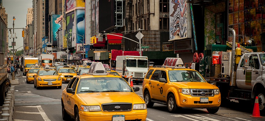 Yellow taxi cabs in manhattan