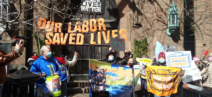 Hunger strikers at the Church of the Ascension on Fifth Avenue in Manhattan for a rally.