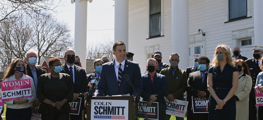 Colin Schmitt at his campaign announcement.