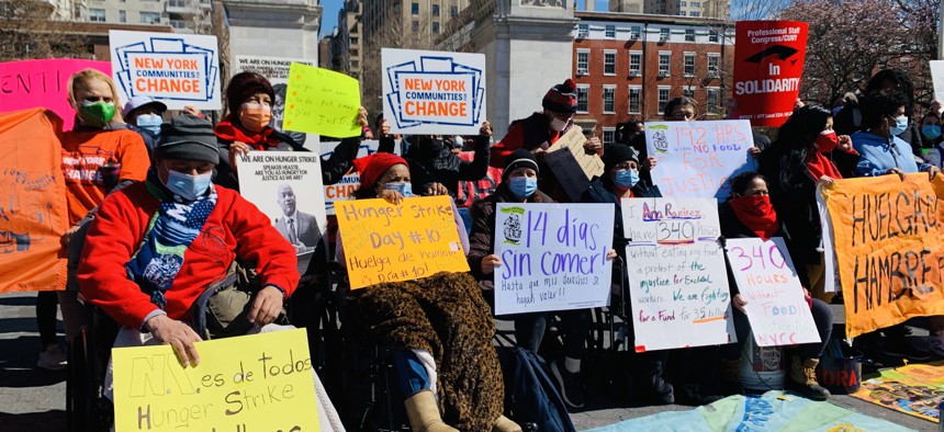 Demonstrators at Washington Square Park on Monday, March 29.