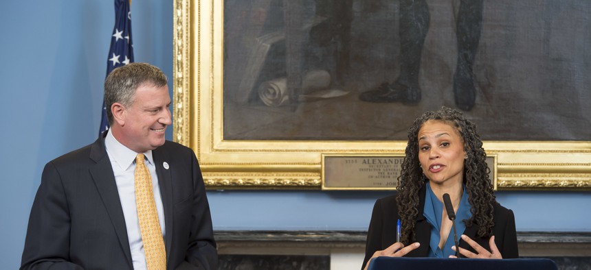 Mayoral candidate Maya Wiley with Mayor Bill de Blasio in 2014.