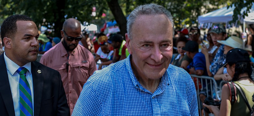New York Sen. Charles Schumer walking in the 2018 West Indian Day Parade in Brooklyn. 