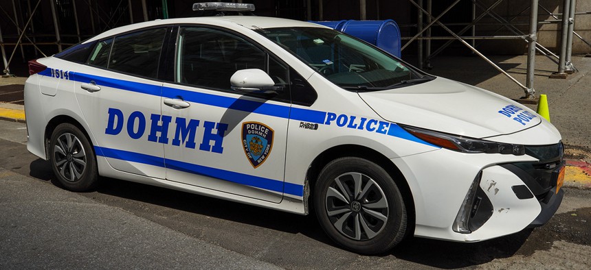 The New York City Department of Health and Mental Hygiene (DOHMH) Police car in Lower Manhattan