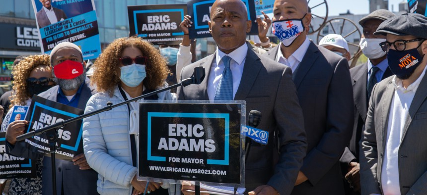 Eric Adams at a campaign press conference on April 26, 2021.