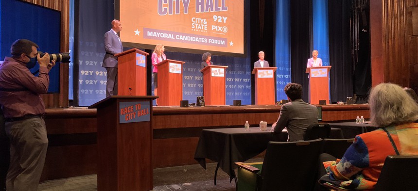 Five New York City mayoral candidates attend a forum hosted by City & State, the 92nd Street Y and PIX11.