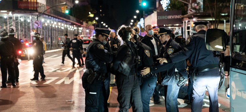 NYPD officers arresting protestors at Union Square on the evening of Nov. 4, 2020.