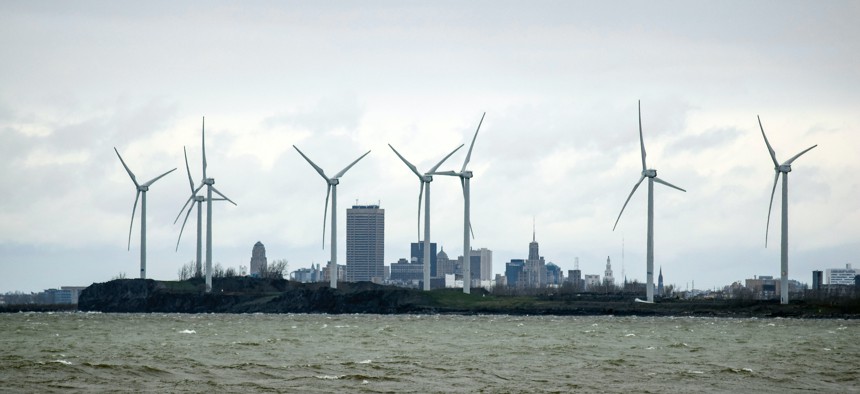 Windmills on Lake Erie in Buffalo, NY.