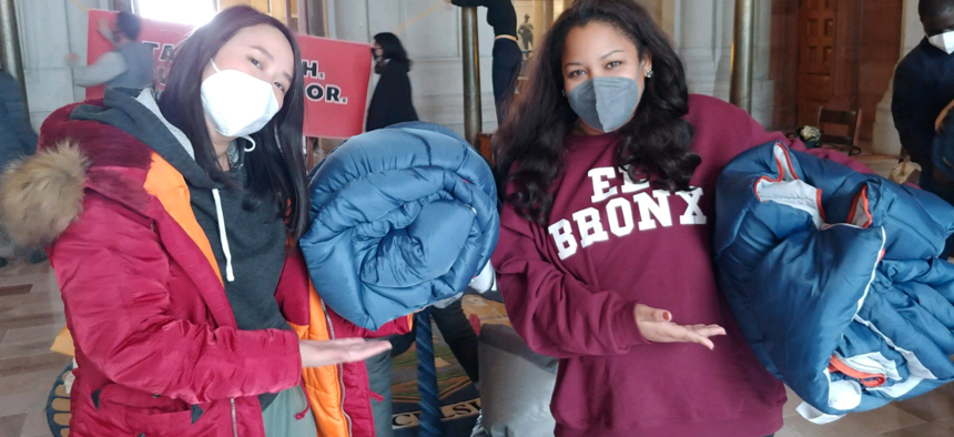 Assemblymembers Yuh-Line Niou and Amanda Septimo at the Capitol Wednesday.