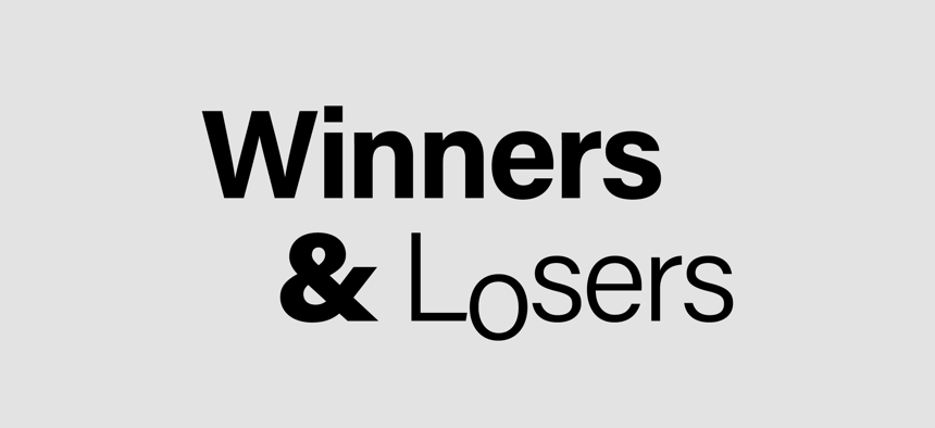 Grey box with words "Winners & Losers" written in black