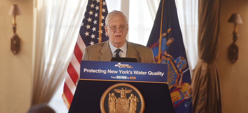 New York Assemblyman Steven Englebright at the unveiling a state-of-the-art well system to fully contain and treat the plume of contamination caused by industrial waste from the U.S. Navy in 2018.
