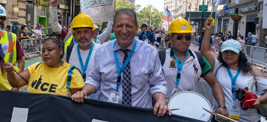 Brad Lander at the Hometown Heroes ticker tape parade on July 7.