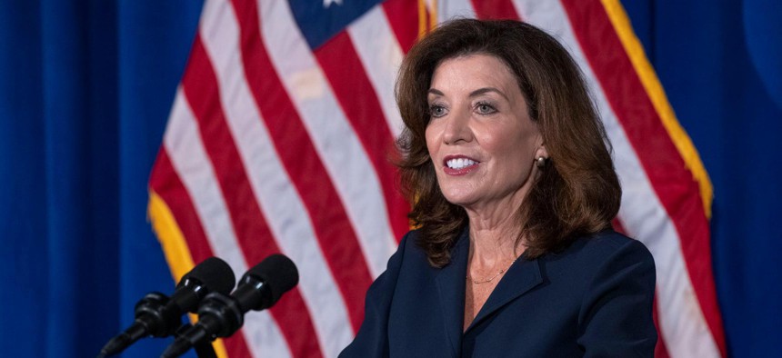Lt. Gov. Kathy Hochul addresses New Yorkers on August 11.