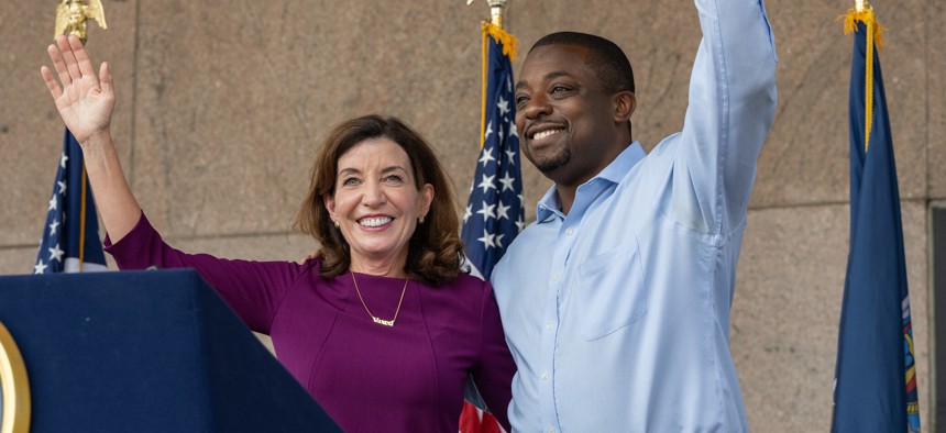 Gov. Kathy Hochul and her Lt. Gov. pick Brian Benjamin.