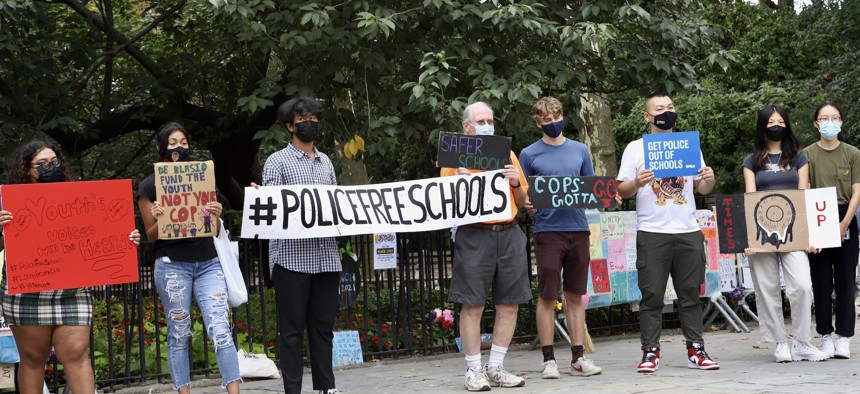 Protestors for police free schools.