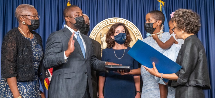 Lt. Gov. Brian Benjamin being sworn into office on Sep. 9. 