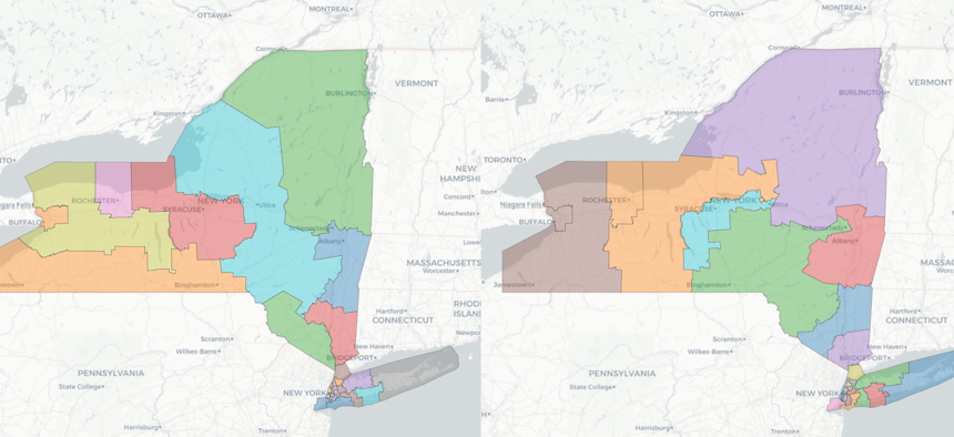 The Independent Redistricting Commission released two sets of maps along partisan lines, despite their mission to avoid partisan gerrymandering. There is a dramatic difference, for example, between the GOP version of the House district map, left, and the Democrats' version, right.