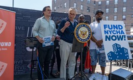 Sen. Charles Schumer makes his case for doubling the amount for public housing in President Joe Biden’s American Jobs Plan to $80 billion.