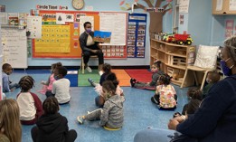 Melisha Jackman with students at BKS’s Edwards I. Cleveland Center in Crown Heights, Brooklyn. Photo by Myrtle Charles.