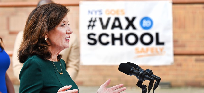 Gov. Kathy Hochul promoting the "Vax to School Safely" campaign in Flatbush.