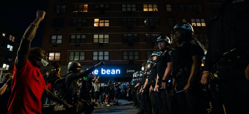Protestors and the NYPD face off during a Black Lives Matter protest in May 2020.