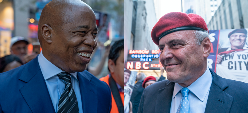 Eric  Adams and  Curtis Sliwa arriving at the first mayoral debate.