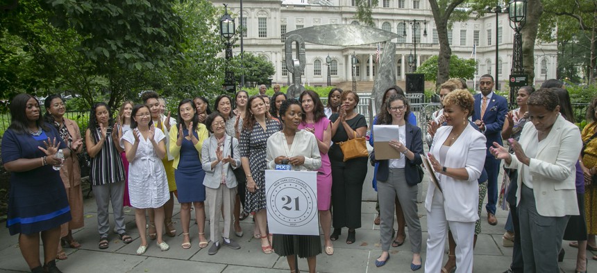 A 21 in 21 press conference at New York City Hall in July 2021.