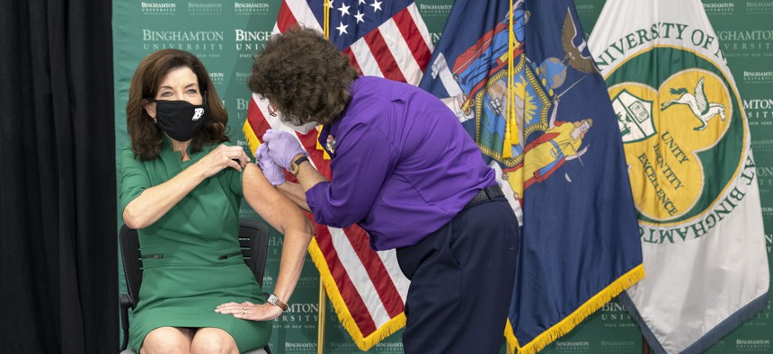 Gov. Kathy Hochul receiving her booster shot.