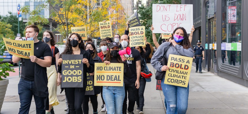 Climate activists on the West Side Highway in Oct. 2021.