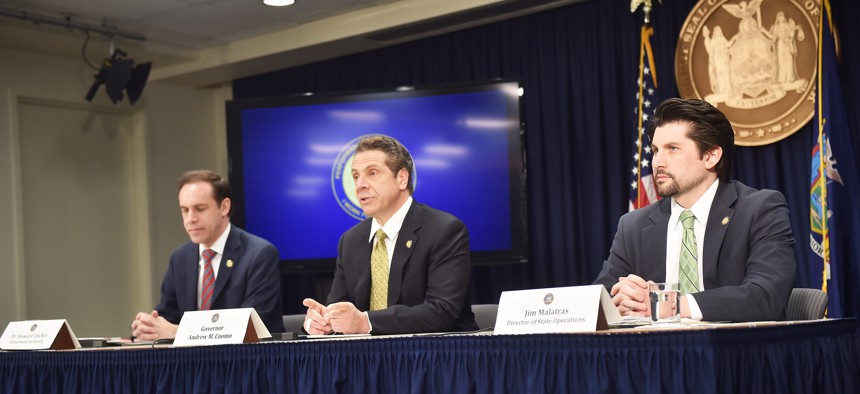 SUNY Chancellor Jim Malatras with former Gov. Andrew Cuomo.