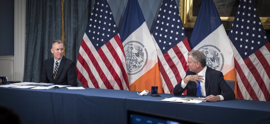 Mayor Bill de Blasio and NYPD Commissioner Dermot Shea on Dec. 8.