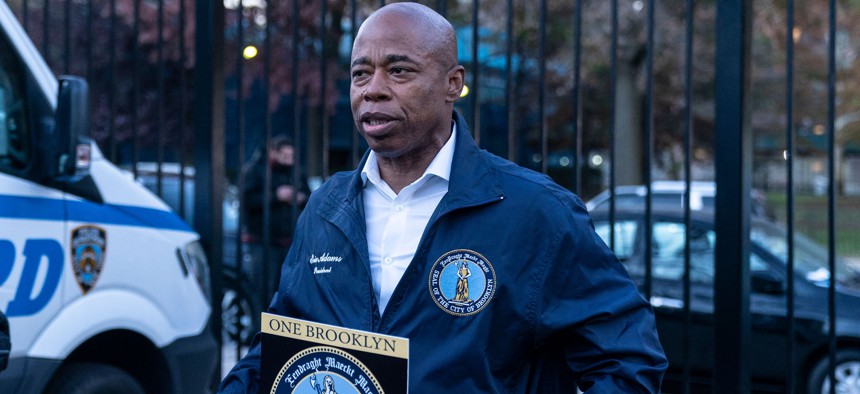 Mayor elect Eric Adams holds media availability prior to visiting City Hall in Your Borough Resource Fair at Madison Square Boys' and Girls' Club Navy Yard Nov. 16, 2021.