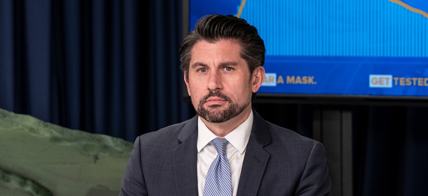 New York, NY - July 8, 2020: Jim Malatras attends Andrew Cuomo announcement and media briefing at 3rd Avenue office