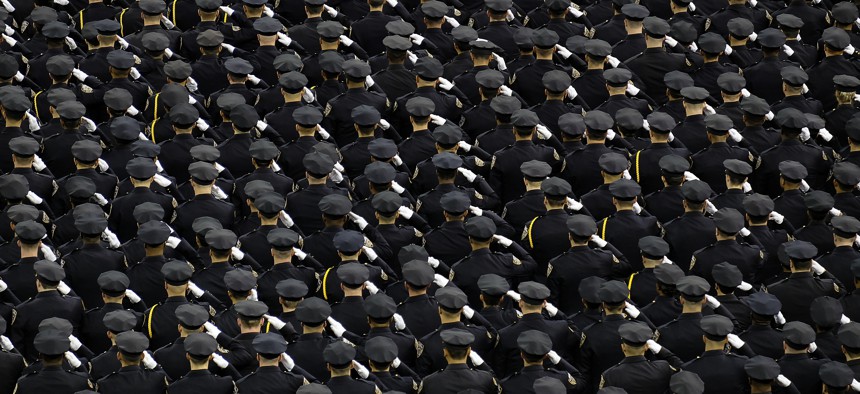 An NYPD Police Academy graduation ceremony at Madison Square Garden.