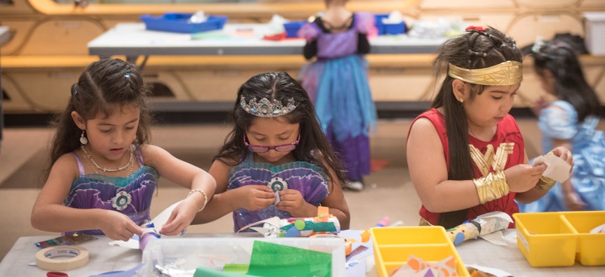 Students doing crafts at a pre-k center in Flushing Meadows.