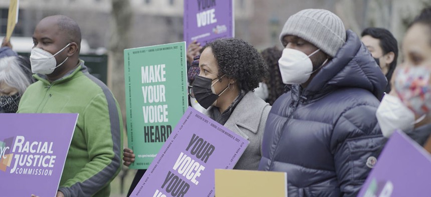 A march held by New York City’s Racial Justice Commission.