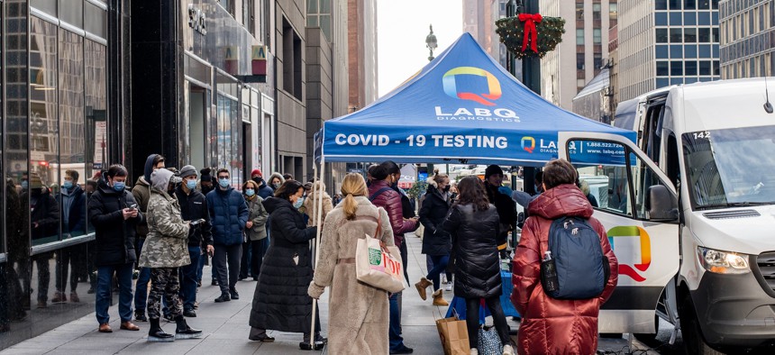The line at a pop-up testing site in New York City.