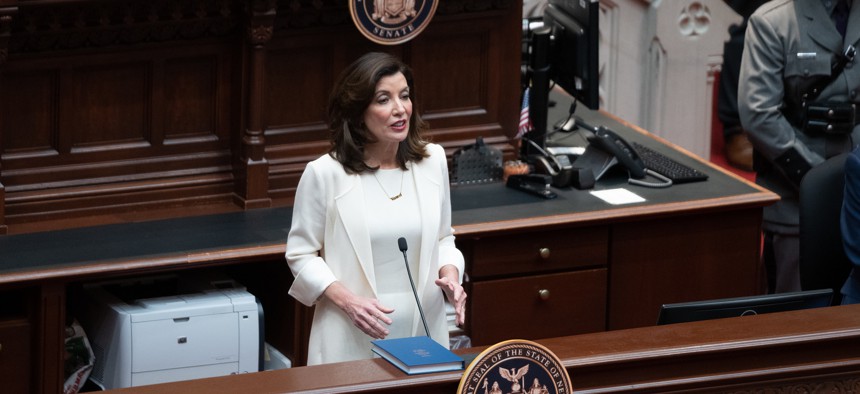  Gov. Kathy Hochul laid out her priorities in a 30-minute speech in the Assembly chamber.