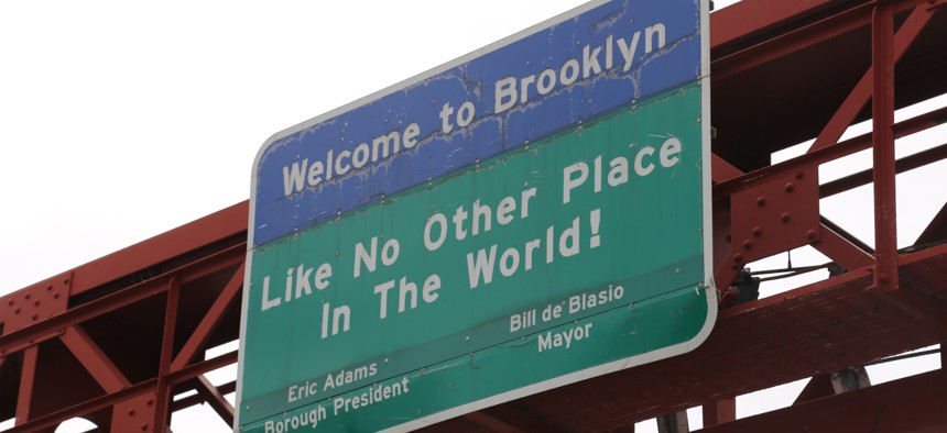 Road sign on the Pulaski bridge.