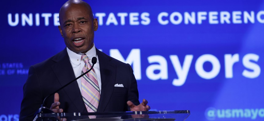 New York City Mayor Eric Adams speaks during the 90th Winter Meeting of USCM on January 20, 2022 in Washington, DC.