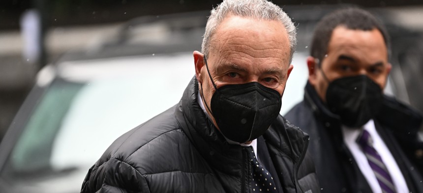 Sen. Charles Schumer at the funeral for NYPD officer Jason Rivera.