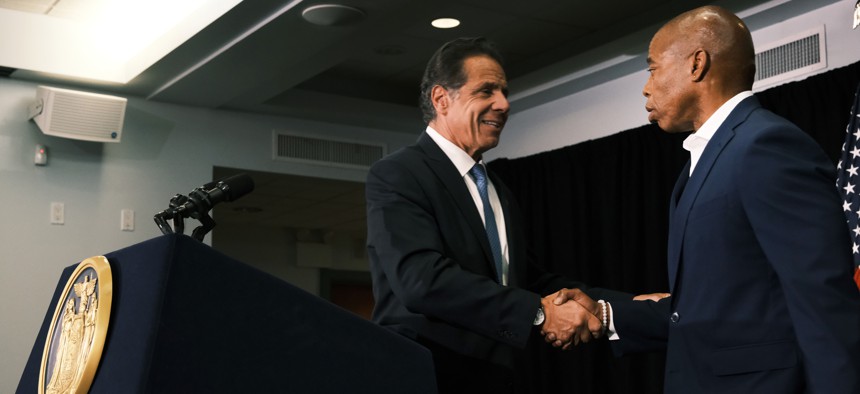 Gov. Andrew Cuomo and Democratic nominee for New York City mayor, Eric Adams, held a joint news conference in July.