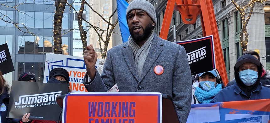 Jumaane Williams receiving the Working Families Party endorsement on Feb. 9.